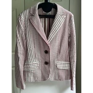 Cabi Red White Striped Blazer Stretch Front Pockets Button Up Boho Chic, Sz sm